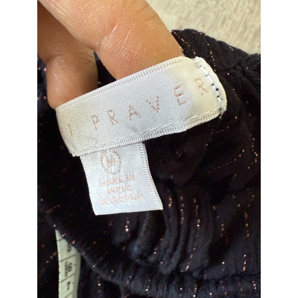 Tori Praver Black Metallic Stripe 2 Pcs Set M Crop Top Shorts Boho Beach Casual - Picture 9 of 16